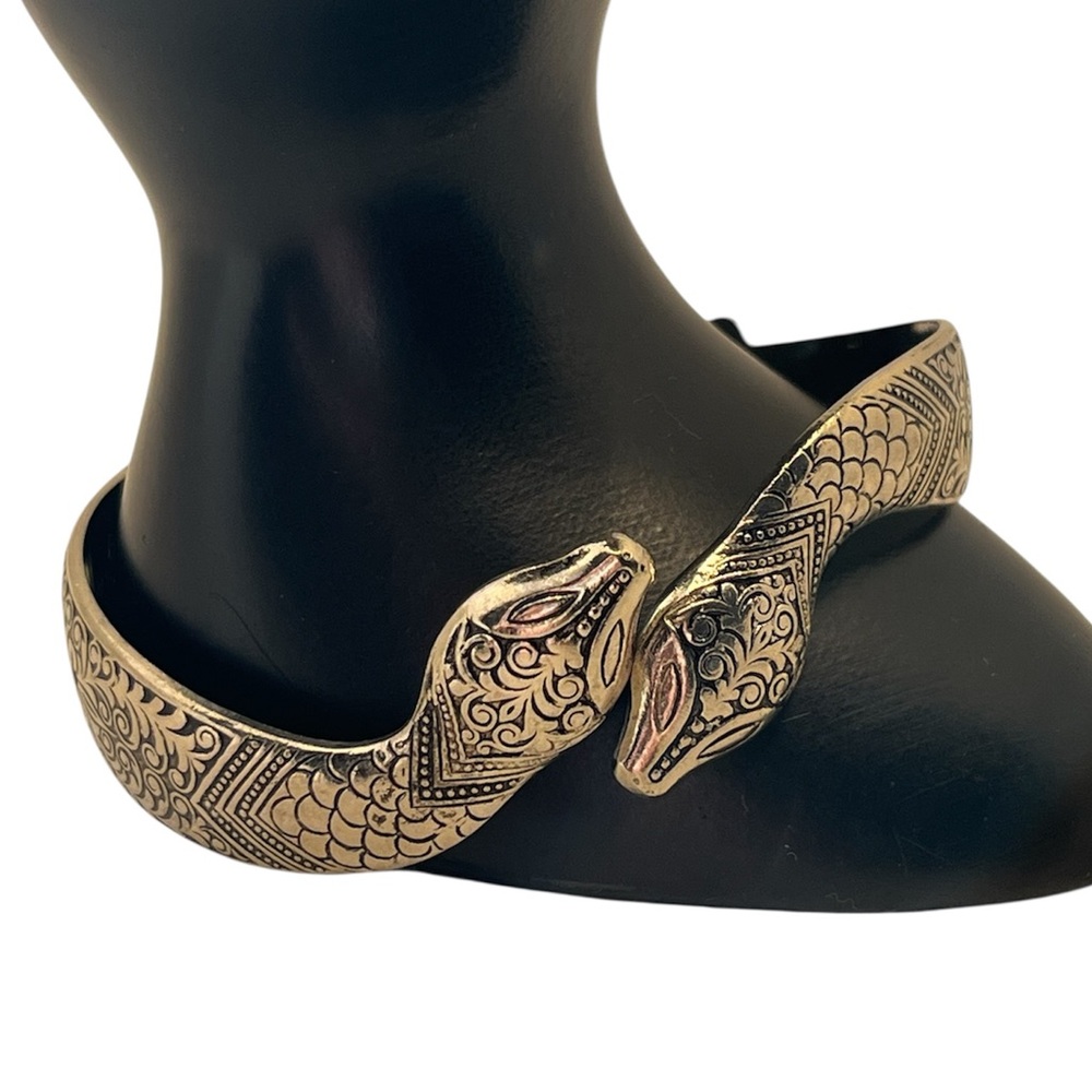 Double snake head vintage tribal hinged serpent bangle bracelet reptile